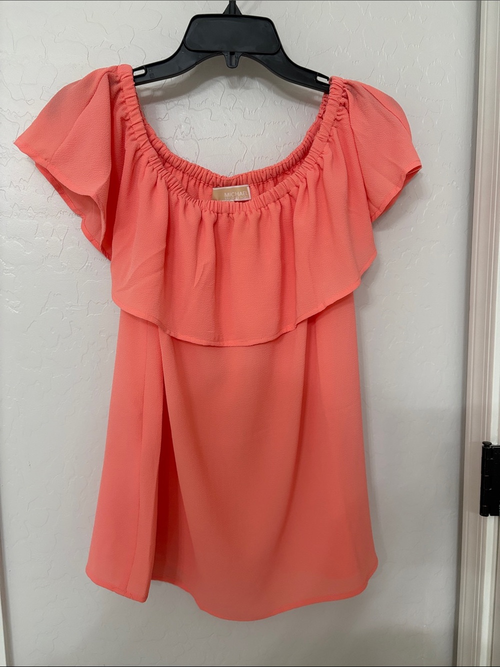 Michael Kors Coral Off-Shoulder Ruffle Top
